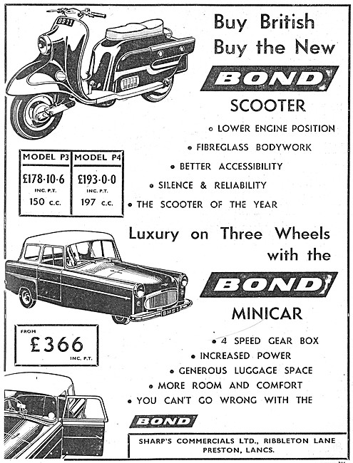 Bond P3 Motor Scooter - Bond Minicar                             