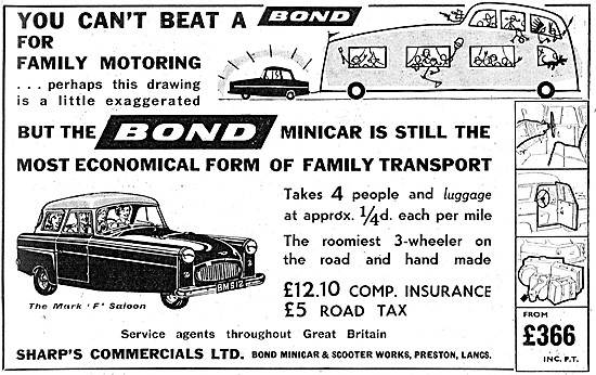 1960 Bond Minicar Mark F Saloon Three Wheeler                    
