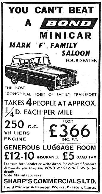 1960 Bond Minicar Mark F Family Saloon                           