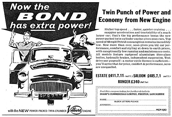 1963 Bond Ranger Three Wheel Car - Boond Saloon - Bond Estate Car