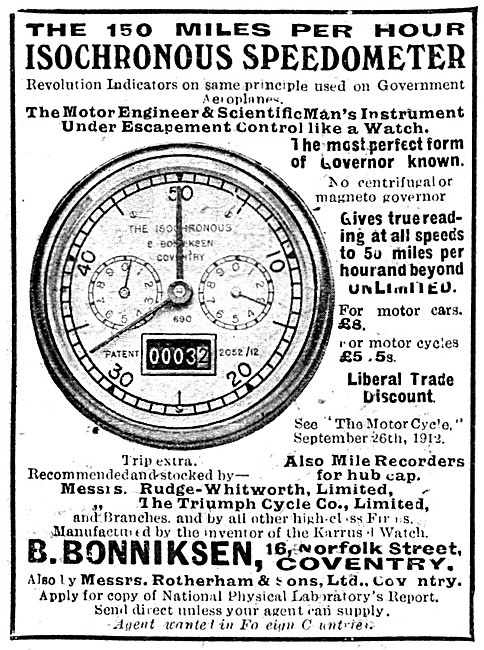 1920 Bonniksen Isochronous Speedometer                           