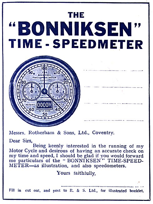 Rotherhams Bonniksen Time-Speedometers 1929 Models               