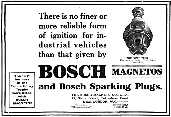 Bosch  Magnetos 1908 Advert - Bosch Sparking Plugs               