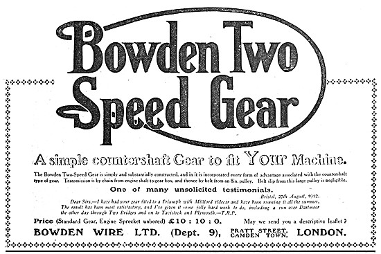 Bowden Gear Assembly For Motor Cycles 1912                       