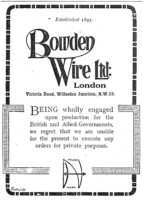 Bowden Cables 1917 Advert                                        