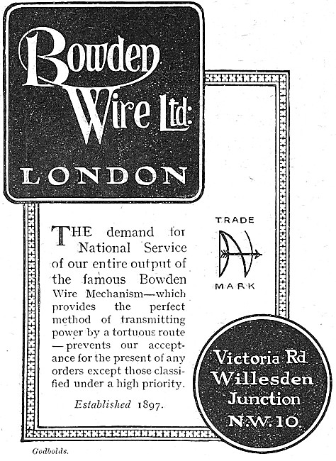 Bowden Wire Mechanism 1918 Advert                                