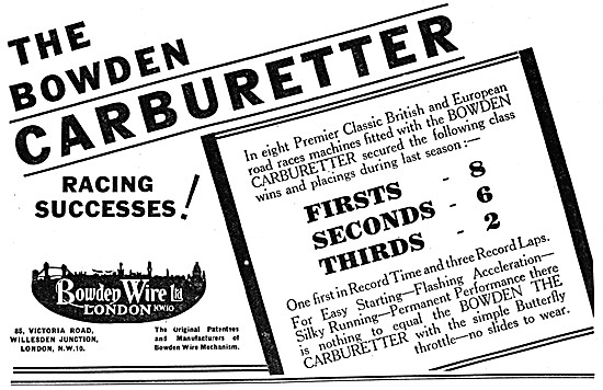 Bowden Motorcycle Carburetters 1931 Advert                       