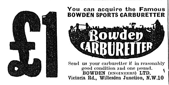Bowden Cables - Bowden Sports Motor Cycle Carburetters 1939      