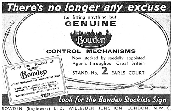Bowden Cables - Bowdenex Motor Cycle Control Mechanisms 1949     