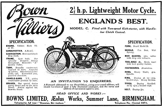 1921 Bown-Villiers Model C Lightweight Motor Cycle               
