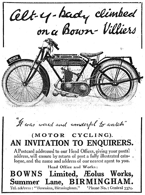 1921 Bown-Villiers Motor Cycle                                   