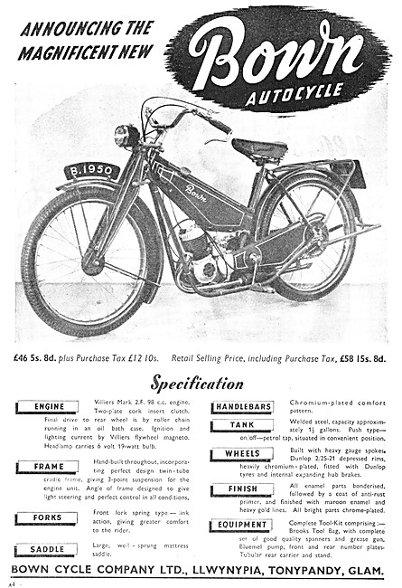 1950 Bown Autocycle 98 cc                                        