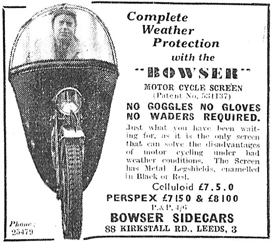 Bowser Motorcycle Fairings 1954 Advert                           