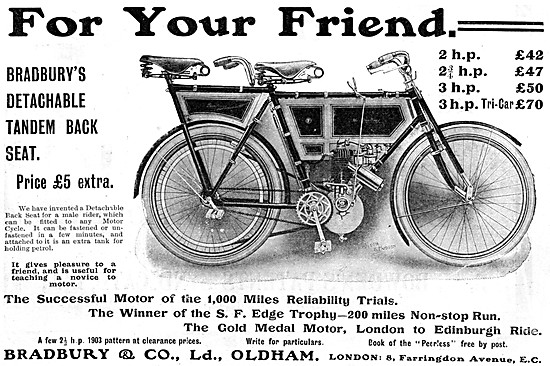 The 1904 Range Of Bradbury Motor Cycles - Bradbury 3 H.P. Motor C