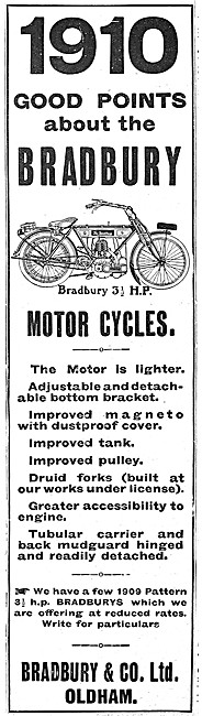 1910 Bradbury 3.5 hp Motor Cycle Features                        