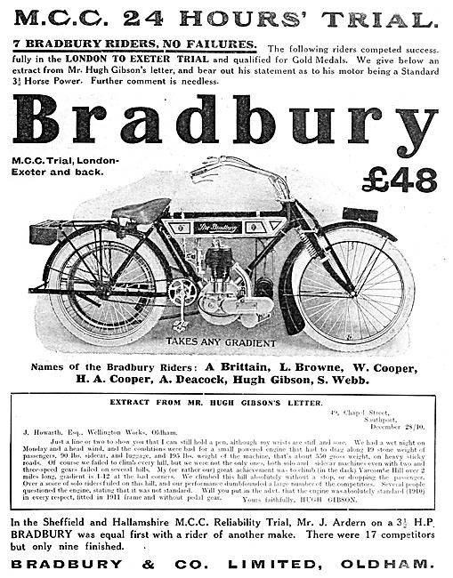 Bradbury Motor Cycle 1911                                        