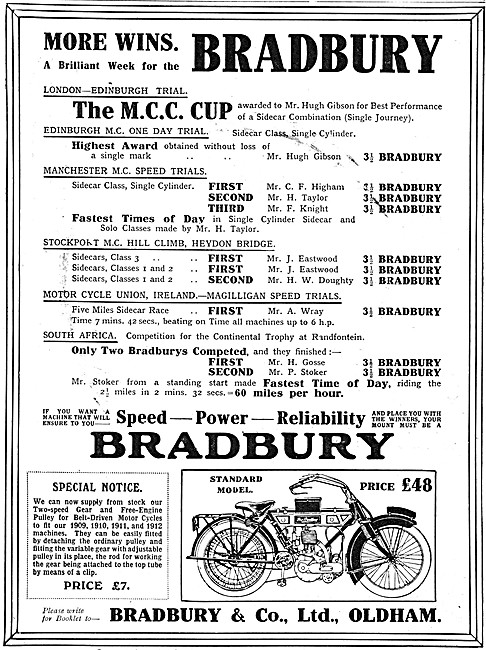 1913 Bradbury Standard Model Motor Cycle                         
