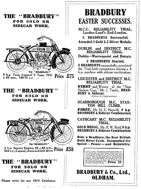 The Bradbury 6hp V Twin Motor Cycle 1914                         