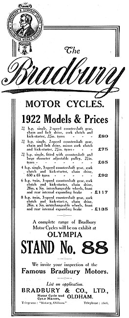1922 Bradbury Motor Cycles Models & Prices                       