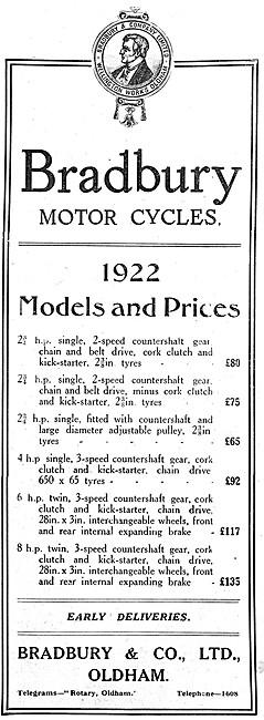 1922 Bradbury Motor Cycle Price List                             