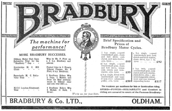 The 1922 Range Of Bradbury Motor Cycles                          