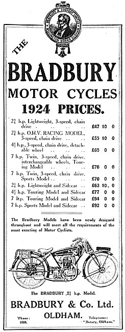 The 1924 Range Of Bradbury Motor Cycles                          