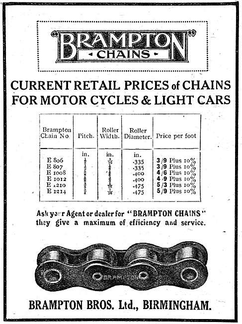 Brampton Chains -  1920 Advert                                   