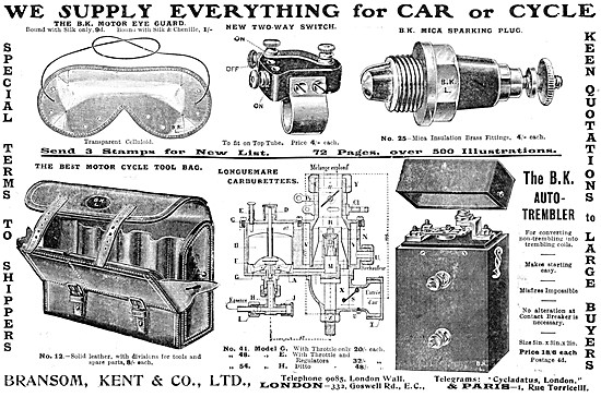 Bransom Kent Motor Cycle Parts & Accessories 1904 Advert         