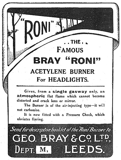 Bray Roni Acetylene Burners For Motorcycles 1912                 