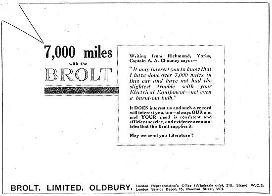 1921 Brolt Cars Advert                                           