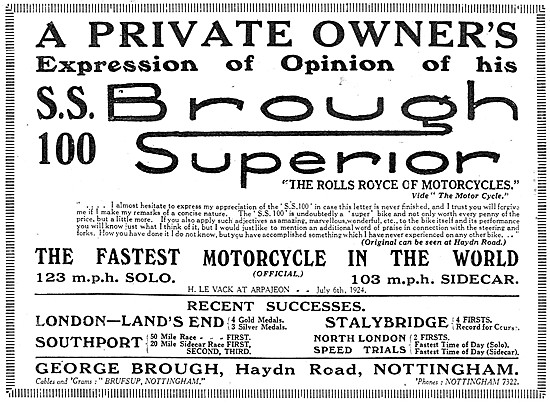 George Brough Motor Cycles - Brough SS 100 Brough Superior       