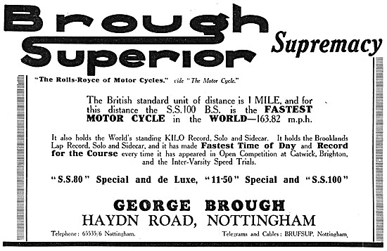 1936 Brough Superior Motor Cycles Advert                         