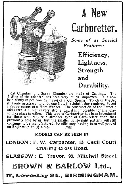 1908 Brown & Barlow Carburetters - B.& B.Carburetters            