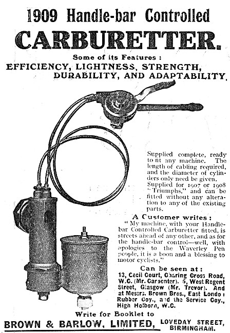 Brown & Barlow Handlebar Controlled Carburetters                 