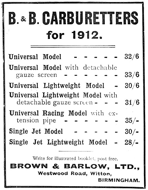 Brown & Barlow Carburetters - B.& B.Carburetters                 