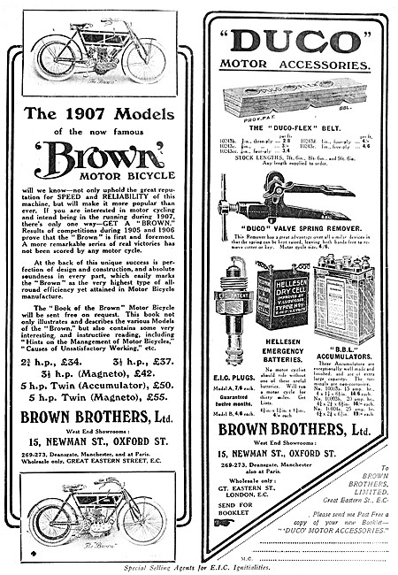 1907 Brown Brothers Motor Cycles & DUCO Motor  Accessories       