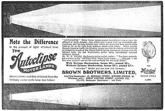 Brown Brothers Autoclipse Motore Cycle Lamps 1908 Advert         