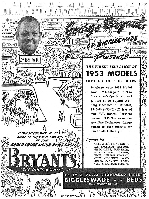 Bryants Of Biggleswade Motor Cycle Sales & Service 1952 Advert   