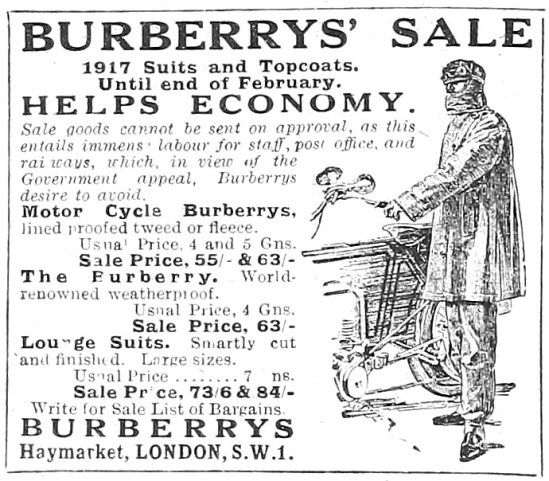 Burberrys Motor Cycle Clothing 1918 Styles                       