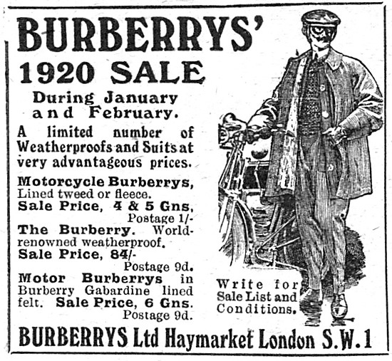 Burberrys Weatherproof Motor Cycle Clothing 1920 Styles          