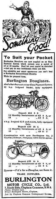 Burlington Motor Cycle & Sidecar Sales 1923 Advert               