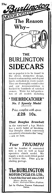 Burlington Birdcatcher Sidecars 1921                             