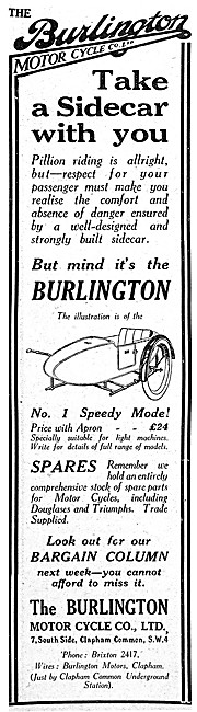 Burlington Speedy Sidecars 1921                                  