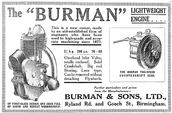 Burman Motor Cycle Engines - Burman 2.5 hp 298 cc Engine         