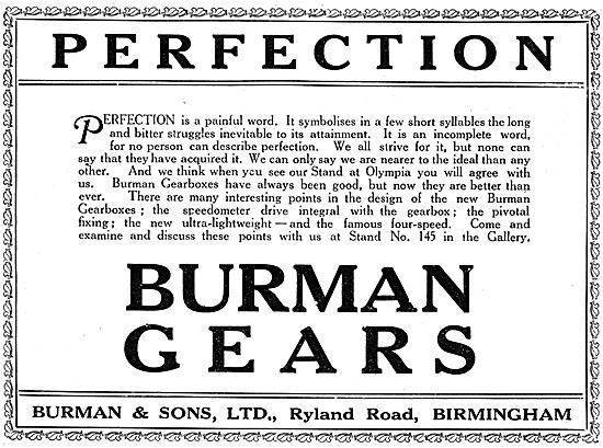 Burman Gears - Burman Gearboxes 1928 Advert                      