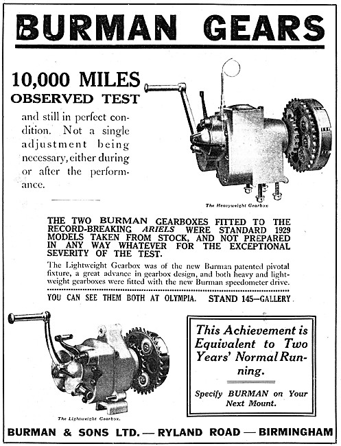 Burman Gears - Burman Heavyweight Motor Cycle Gearboxes 1928     