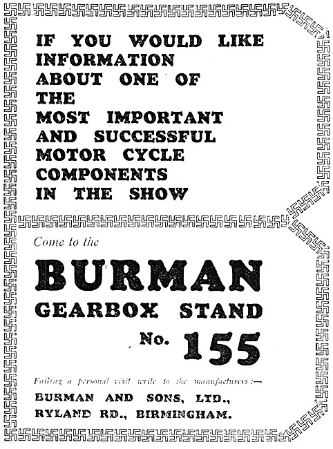Burman Gears - Burman Gearboxes 1931 Advert                      