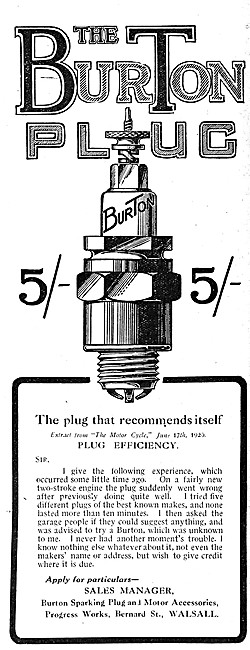 Burton Spark Plugs 1920 Advert                                   