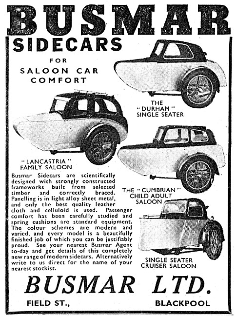 The Range Of Busmar Sidecars For 1952                            