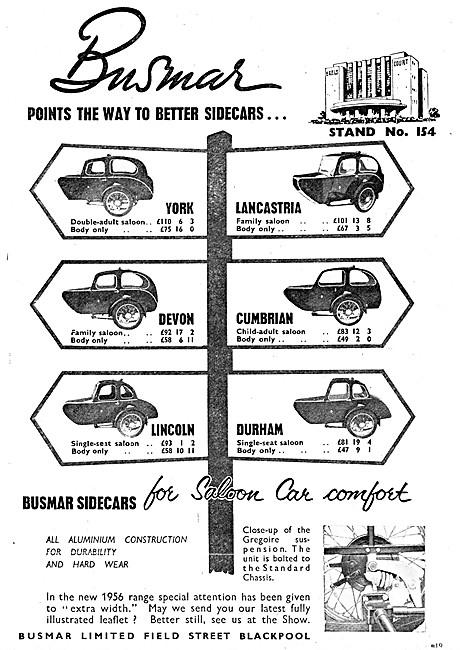 1955 Busmar Sidecar Model Range                                  